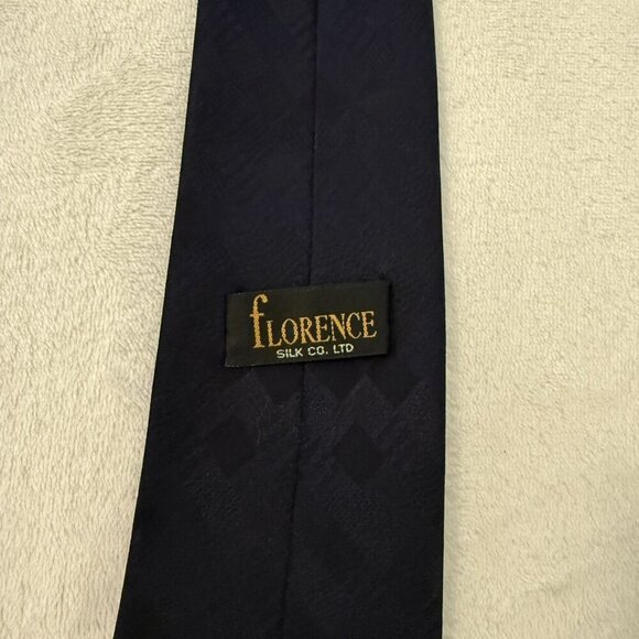 Florence Ltd Silk Necktie Navy White Clefs & Golden Musical Horn Tie - Picture 4 of 5